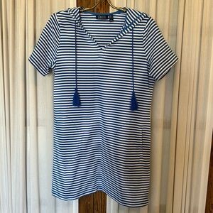 d & co. BEACH Blue & White Striped Stretch French Terry Cover Up Dress